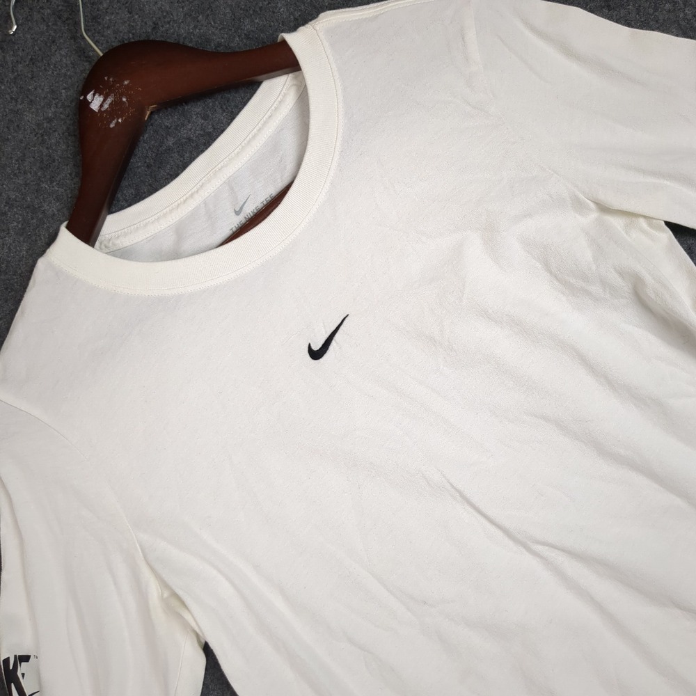 Nike Sportswear Long Sleeve Graphic Tee White Multi Logo Print Small S Womens